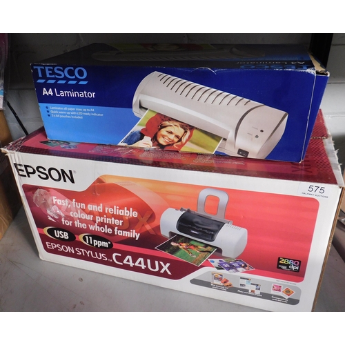 575 - Epson printer W/O and A4 laminator W/O