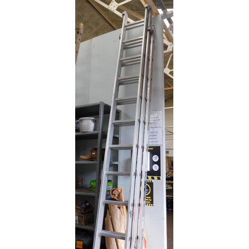 642 - Triple set of extending aluminium ladders