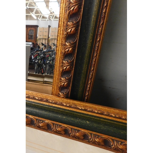 647 - Large framed mirror with pair of matching framed prints approx. 65