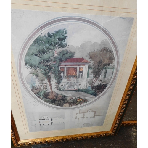 647 - Large framed mirror with pair of matching framed prints approx. 65