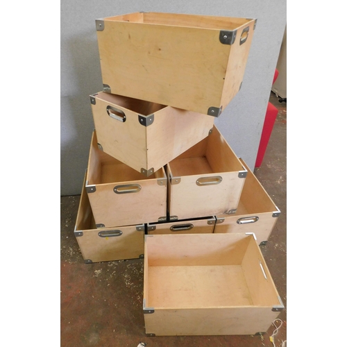 814 - Eight metal cornered wooden stacking storage boxes approx. 14 x 12 x 27