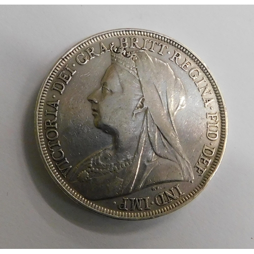 Antique/1895 dated - Victorian silver Crown coin