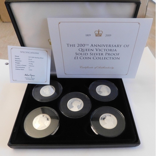 122 - Queen Victoria/200th Anniversary - silver proof £1 coin collection with certificate