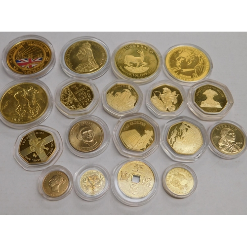 132 - Eighteen - gold plated/commemorative coins