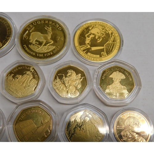 132 - Eighteen - gold plated/commemorative coins