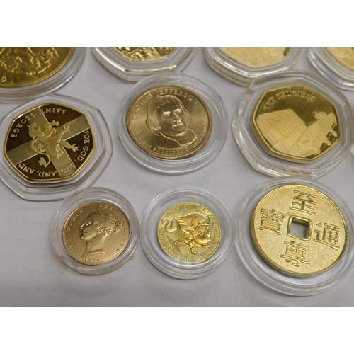 132 - Eighteen - gold plated/commemorative coins