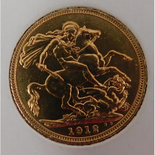 133 - Antique George V/1912 dated - 22ct gold/full Sovereign coin - BUYERS COMMISSION 10%