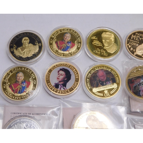 139 - Commemorative/gold plated coins - crown size/capsules