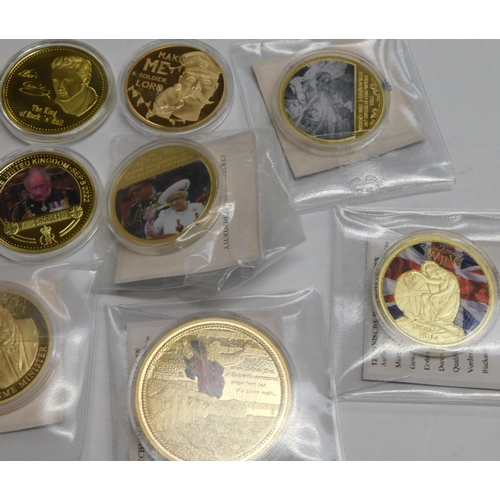 139 - Commemorative/gold plated coins - crown size/capsules