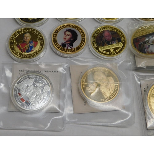 139 - Commemorative/gold plated coins - crown size/capsules