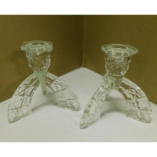 338 - Two - glass/tripod rocket - candle holders