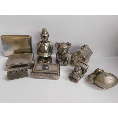 356 - Silver plated - trinket boxes & money boxes