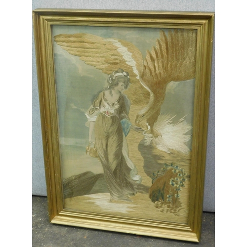 629 - Vintage framed silk embroidery