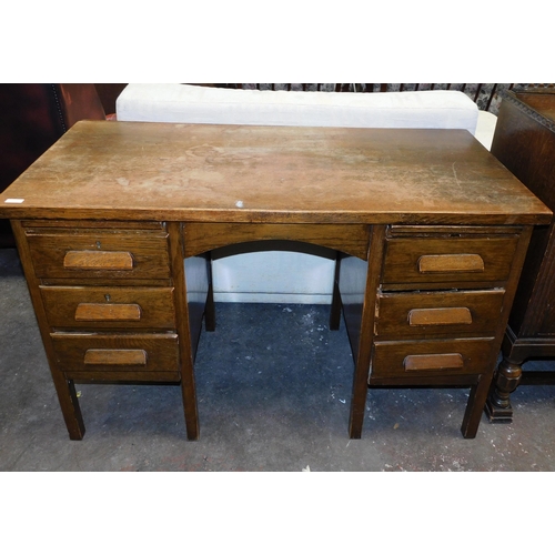 631A - Vintage oak six drawer desk