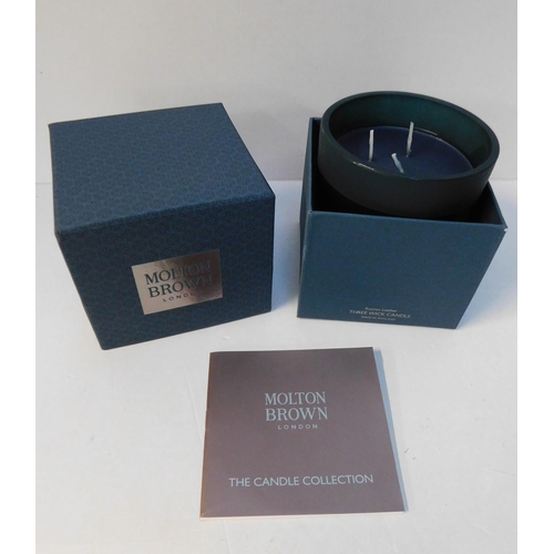 651 - Large 'Molton Brown' three wick candle - 480 gram - Russian Leather