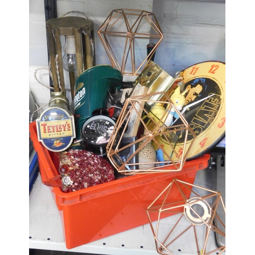 681 - Box of mixed items incl. beer pumps, Elvis memorabilia etc.