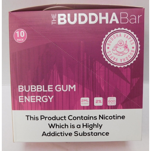 724A - Box of 10 Buddha Bar vapes - 600x puff vapes - Bubble Gum Energy