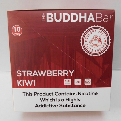 736A - Box of 10 Buddha Bar vapes - 600x puff vapes - Strawberry Kiwi