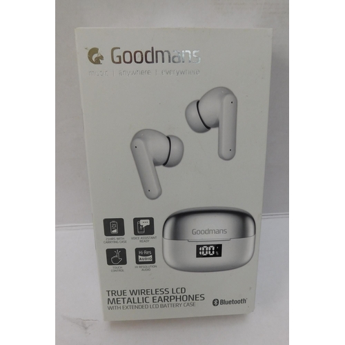 744 - Goodman's 'True Wireless LCD metallic headphones - new in box