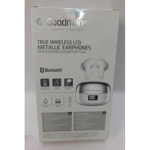 744 - Goodman's 'True Wireless LCD metallic headphones - new in box