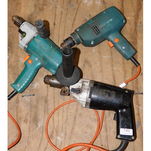 749 - Three Black & Decker drills W/O