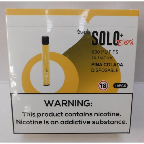 756 - Box of 10x Solo Pen vapes - 600x puff sealed vapes - Pina Colada