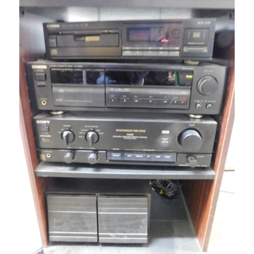 769A - Technics turntable, Kenwood and Sony deck with cabinet