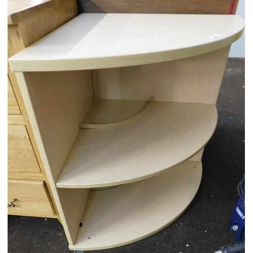 799 - Three shelf corner unit - beech effect