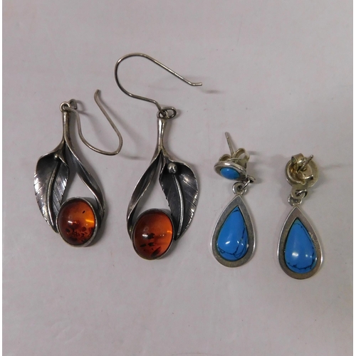 104 - Two pairs of - silver & gemstone earrings