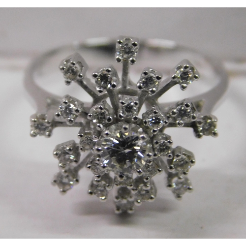 106 - 18ct white gold/diamond set - Snowflake cluster ring - with paperwork. 10% BUYER COMMISSION