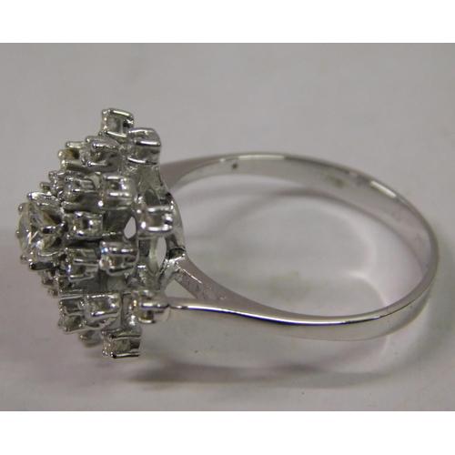 106 - 18ct white gold/diamond set - Snowflake cluster ring - with paperwork. 10% BUYER COMMISSION