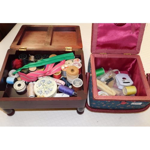 442 - Two small sewing boxes with cottons etc.