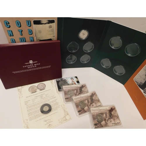 107 - London Mint - silver Sixpence coin set - & incomplete/The day the country went decimal set & others