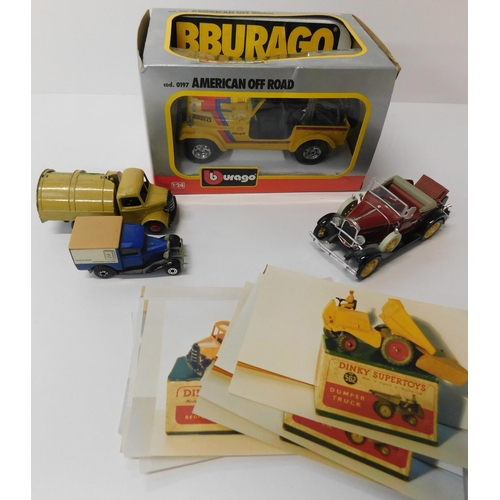 189 - Die cast model vehicles & cards - including Burago & Matchbox