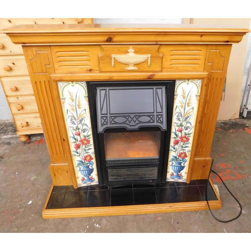 544 - Fire place pine surround and electric fire W/O approx. 46