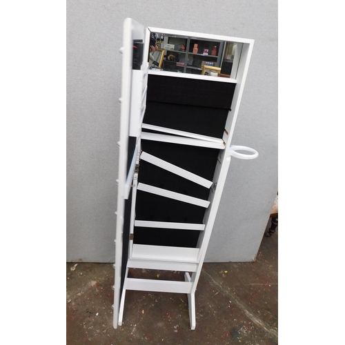 723 - Cheval light up dressing mirror with jewellry shelving/ storage inside (req attention)