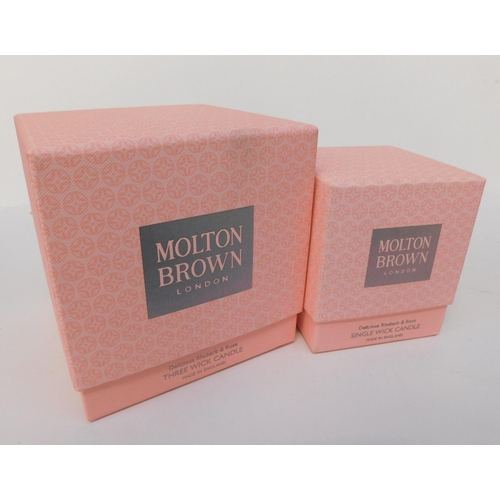 751A - New and boxed Molton Brown 3 wick and single wick candles - Delicious Rhubard and Rose