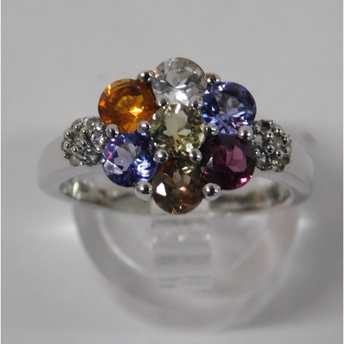 108 - 925 Silver - multi coloured/gemstone ring - size Q