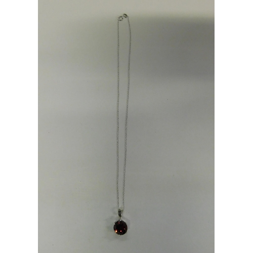 132 - Silver - red stone & marcasite pendant on silver chain