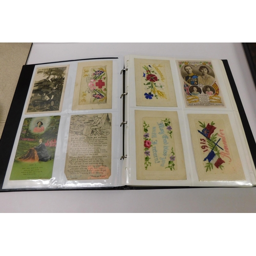 20 - Vintage postcard album - including silks & sweetheart postcards...