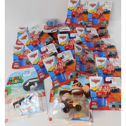 525 - Box of new and carded diecast cars incl. Disney Pixar metal mini and Super Mario...