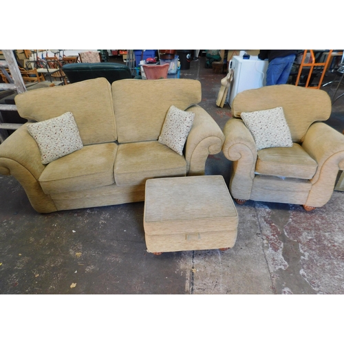 563 - Large two seater sofa, arm chair and pouffe