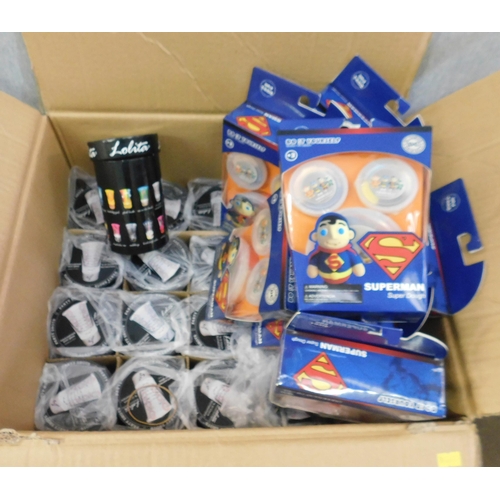 816 - Box of new items incl. Superman Super Dash...