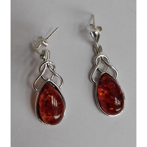 112 - Celtic style - silver & amber earrings