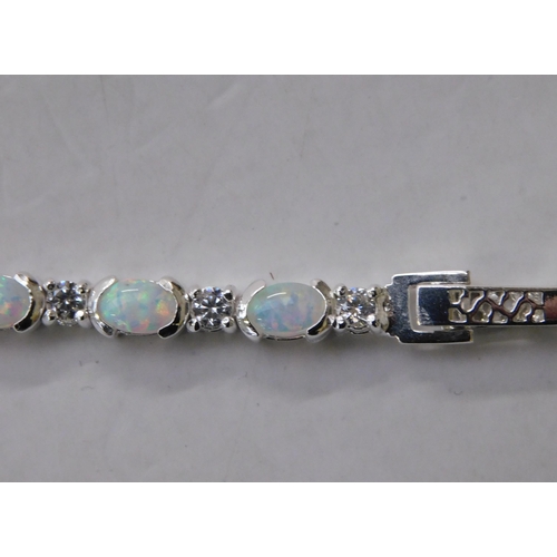 119 - Silver - opal set bracelet