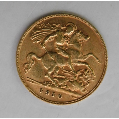 127 - 1910 dated - Edward VII 22ct gold Half Sovereign coin