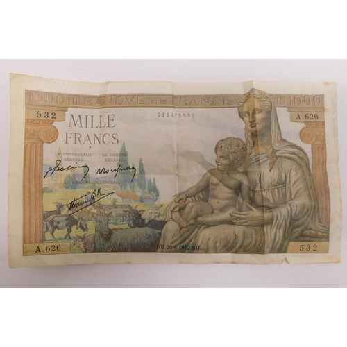 134 - French - 1942 dated/1000 Franc note
