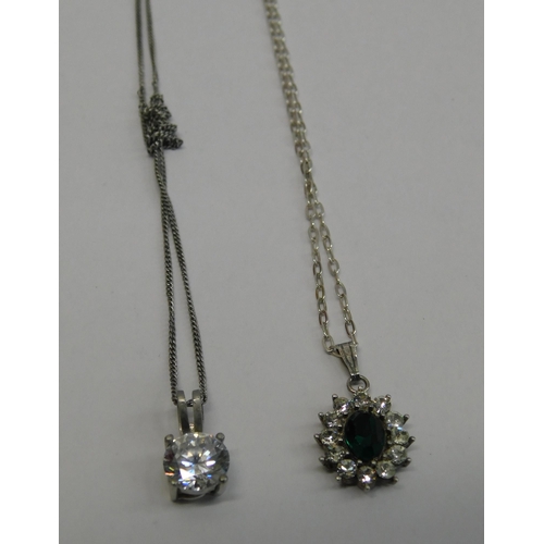 147 - Two/sterling silver chains - with crystal pendants