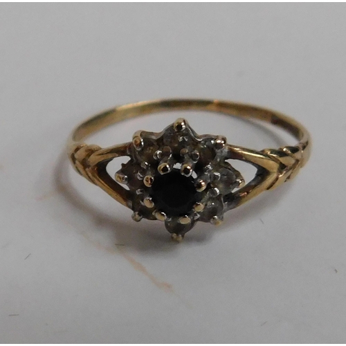 148 - 9ct Gold - sapphire cluster ring/size N