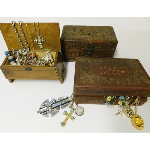 157 - Jewellery boxes - & gold/silver tone & costume jewellery